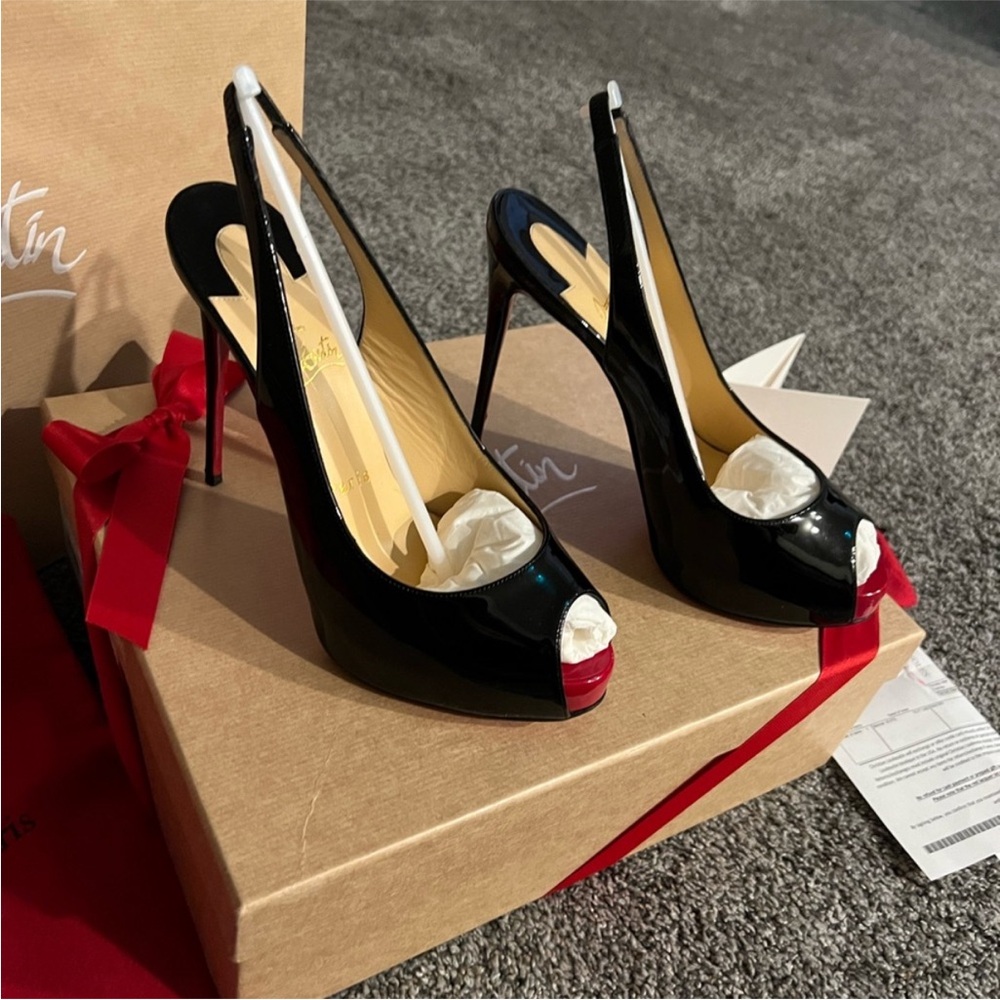 Christian Louboutin Private Number Peep Toe Slingback 120mm | Size 37.5